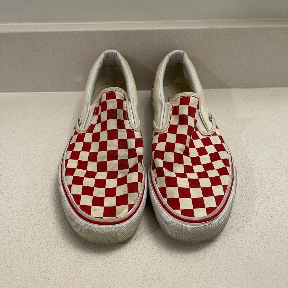 Red Checkered Slip ons